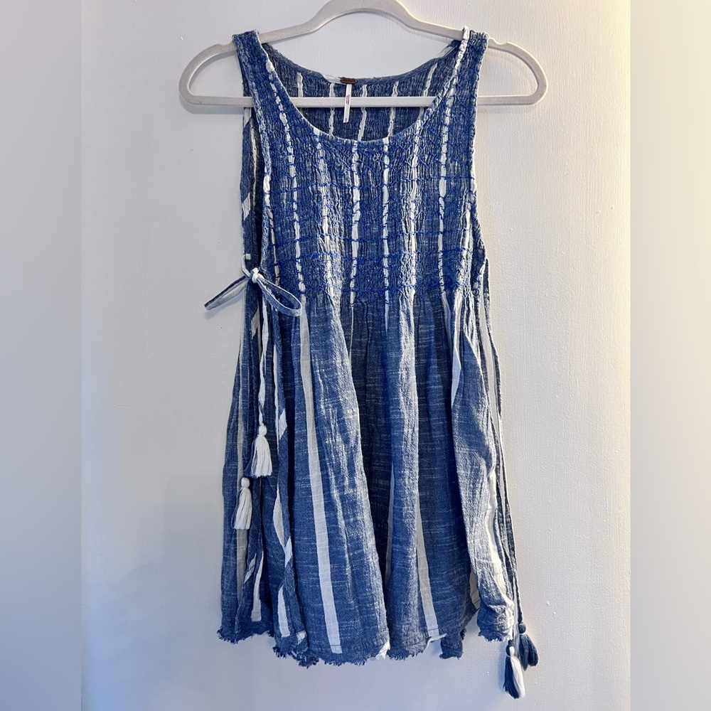 Free People Open Side Obi Posey Smock Blue and White Striped Top/Cover Up